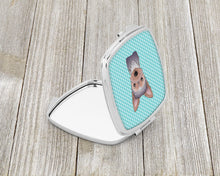 Load image into Gallery viewer, Checkerboard Blue Yorkie Puppy Compact Mirror – Stylish Purse Mirror with Artistic Covers BB1170SCM