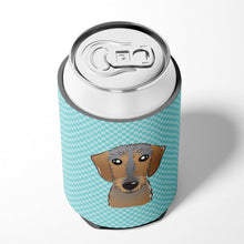 Load image into Gallery viewer, Checkerboard Blue Wirehaired Dachshund Can or Bottle Hugger BB1171CC