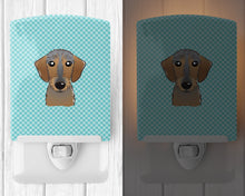 Load image into Gallery viewer, Checkerboard Blue Wirehaired Dachshund Ceramic Night Light BB1171CNL