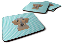 Load image into Gallery viewer, Checkerboard Blue Wirehaired Dachshund Coasters - Set of 4 Lightweight Foam, Absorbent Drink Coasters BB1171FC