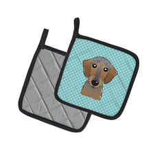 Load image into Gallery viewer, Checkerboard Blue Wirehaired Dachshund Pot Holders - Set of 2 - Heat-Resistant Kitchen Essentials BB1171PTHD