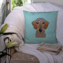 Load image into Gallery viewer, Checkerboard Blue Wirehaired Dachshund Canvas Throw Pillow - 14x14 Decorative Pillow – Art for Your Home &amp; Patio BB1171PW1414