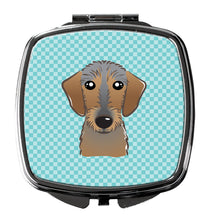 Load image into Gallery viewer, Checkerboard Blue Wirehaired Dachshund Compact Mirror – Stylish Purse Mirror with Artistic Covers BB1171SCM