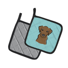 Load image into Gallery viewer, Checkerboard Blue Chocolate Labrador Pot Holders - Set of 2 - Heat-Resistant Kitchen Essentials BB1172PTHD