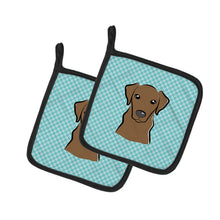 Load image into Gallery viewer, Checkerboard Blue Chocolate Labrador Pot Holders - Set of 2 - Heat-Resistant Kitchen Essentials BB1172PTHD