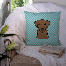 Load image into Gallery viewer, Checkerboard Blue Chocolate Labrador Canvas Throw Pillow - 14x14 Decorative Pillow – Art for Your Home &amp; Patio BB1172PW1414
