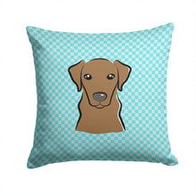 Load image into Gallery viewer, Checkerboard Blue Chocolate Labrador Canvas Throw Pillow - 14x14 Decorative Pillow – Art for Your Home &amp; Patio BB1172PW1414