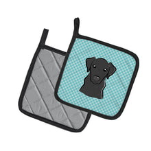 Load image into Gallery viewer, Checkerboard Blue Black Labrador Pot Holders - Set of 2 - Heat-Resistant Kitchen Essentials BB1173PTHD