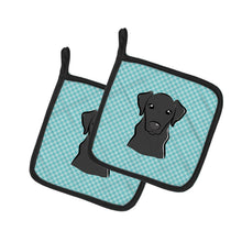 Load image into Gallery viewer, Checkerboard Blue Black Labrador Pot Holders - Set of 2 - Heat-Resistant Kitchen Essentials BB1173PTHD