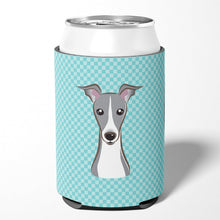 Load image into Gallery viewer, Checkerboard Blue Italian Greyhound Can or Bottle Hugger BB1174CC
