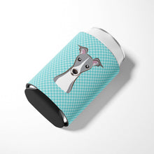 Load image into Gallery viewer, Checkerboard Blue Italian Greyhound Can or Bottle Hugger BB1174CC