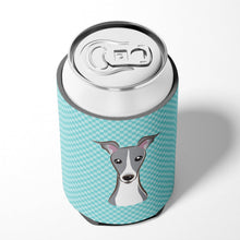 Load image into Gallery viewer, Checkerboard Blue Italian Greyhound Can or Bottle Hugger BB1174CC