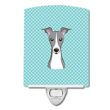 Load image into Gallery viewer, Checkerboard Blue Italian Greyhound Ceramic Night Light BB1174CNL