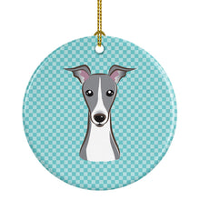 Load image into Gallery viewer, Checkerboard Blue Italian Greyhound Ceramic Ornament BB1174CO1