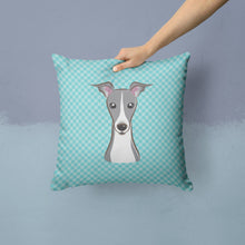 Load image into Gallery viewer, Checkerboard Blue Italian Greyhound Canvas Throw Pillow - 14x14 Decorative Pillow – Art for Your Home &amp; Patio BB1174PW1414