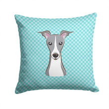 Load image into Gallery viewer, Checkerboard Blue Italian Greyhound Canvas Throw Pillow - 14x14 Decorative Pillow – Art for Your Home &amp; Patio BB1174PW1414