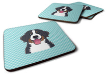 Load image into Gallery viewer, Checkerboard Blue Bernese Mountain Dog Coasters - Set of 4 Lightweight Foam, Absorbent Drink Coasters BB1175FC