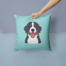 Load image into Gallery viewer, Checkerboard Blue Bernese Mountain Dog Canvas Throw Pillow - 14x14 Decorative Pillow – Art for Your Home &amp; Patio BB1175PW1414