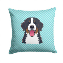 Load image into Gallery viewer, Checkerboard Blue Bernese Mountain Dog Canvas Throw Pillow - 14x14 Decorative Pillow – Art for Your Home &amp; Patio BB1175PW1414