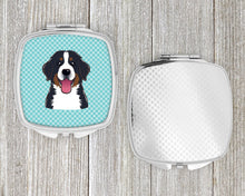 Load image into Gallery viewer, Checkerboard Blue Bernese Mountain Dog Compact Mirror – Stylish Purse Mirror with Artistic Covers BB1175SCM