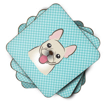 Load image into Gallery viewer, Checkerboard Blue French Bulldog Coasters - Set of 4 Lightweight Foam, Absorbent Drink Coasters BB1176FC
