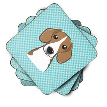 Load image into Gallery viewer, Checkerboard Blue Beagle Coasters - Set of 4 Lightweight Foam, Absorbent Drink Coasters BB1177FC