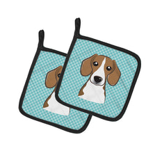 Load image into Gallery viewer, Checkerboard Blue Beagle Pot Holders - Set of 2 - Heat-Resistant Kitchen Essentials BB1177PTHD
