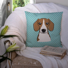 Load image into Gallery viewer, Checkerboard Blue Beagle Canvas Throw Pillow - 14x14 Decorative Pillow – Art for Your Home &amp; Patio BB1177PW1414