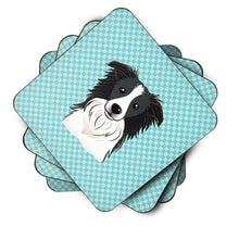 Load image into Gallery viewer, Checkerboard Blue Border Collie Coasters - Set of 4 Lightweight Foam, Absorbent Drink Coasters BB1179FC