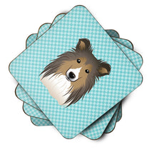 Load image into Gallery viewer, Checkerboard Blue Sheltie Coasters - Set of 4 Lightweight Foam, Absorbent Drink Coasters BB1180FC