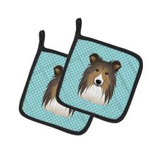Load image into Gallery viewer, Checkerboard Blue Sheltie Pot Holders - Set of 2 - Heat-Resistant Kitchen Essentials BB1180PTHD