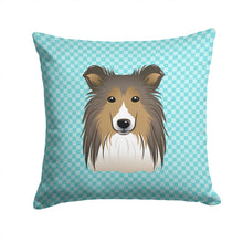 Load image into Gallery viewer, Checkerboard Blue Sheltie Canvas Throw Pillow - 14x14 Decorative Pillow – Art for Your Home &amp; Patio BB1180PW1414