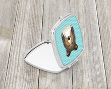 Load image into Gallery viewer, Checkerboard Blue Sheltie Compact Mirror – Stylish Purse Mirror with Artistic Covers BB1180SCM