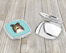 Load image into Gallery viewer, Checkerboard Blue Sheltie Compact Mirror – Stylish Purse Mirror with Artistic Covers BB1180SCM