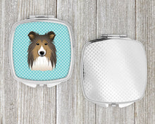 Load image into Gallery viewer, Checkerboard Blue Sheltie Compact Mirror – Stylish Purse Mirror with Artistic Covers BB1180SCM