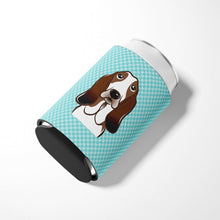 Load image into Gallery viewer, Checkerboard Blue Basset Hound Can or Bottle Hugger BB1181CC