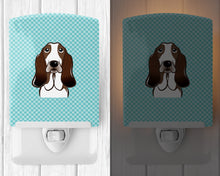 Load image into Gallery viewer, Checkerboard Blue Basset Hound Ceramic Night Light BB1181CNL