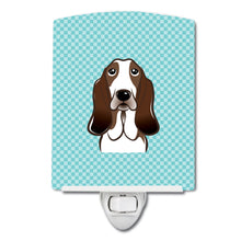 Load image into Gallery viewer, Checkerboard Blue Basset Hound Ceramic Night Light BB1181CNL
