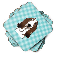 Load image into Gallery viewer, Checkerboard Blue Basset Hound Coasters - Set of 4 Lightweight Foam, Absorbent Drink Coasters BB1181FC