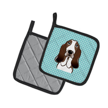 Load image into Gallery viewer, Checkerboard Blue Basset Hound Pot Holders - Set of 2 - Heat-Resistant Kitchen Essentials BB1181PTHD