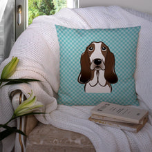 Load image into Gallery viewer, Checkerboard Blue Basset Hound Canvas Throw Pillow - 14x14 Decorative Pillow – Art for Your Home &amp; Patio BB1181PW1414
