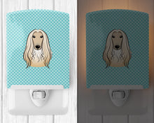 Load image into Gallery viewer, Checkerboard Blue Afghan Hound Ceramic Night Light BB1182CNL