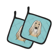 Load image into Gallery viewer, Checkerboard Blue Afghan Hound Pot Holders - Set of 2 - Heat-Resistant Kitchen Essentials BB1182PTHD