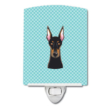 Load image into Gallery viewer, Checkerboard Blue Doberman Ceramic Night Light BB1183CNL