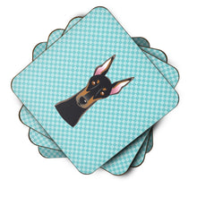 Load image into Gallery viewer, Checkerboard Blue Doberman Coasters - Set of 4 Lightweight Foam, Absorbent Drink Coasters BB1183FC