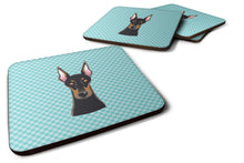 Load image into Gallery viewer, Checkerboard Blue Doberman Coasters - Set of 4 Lightweight Foam, Absorbent Drink Coasters BB1183FC