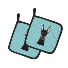 Load image into Gallery viewer, Checkerboard Blue Doberman Pot Holders - Set of 2 - Heat-Resistant Kitchen Essentials BB1183PTHD