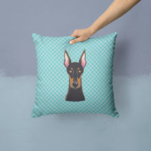 Load image into Gallery viewer, Checkerboard Blue Doberman Canvas Throw Pillow - 14x14 Decorative Pillow – Art for Your Home &amp; Patio BB1183PW1414