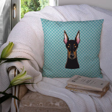 Load image into Gallery viewer, Checkerboard Blue Doberman Canvas Throw Pillow - 14x14 Decorative Pillow – Art for Your Home &amp; Patio BB1183PW1414
