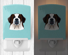 Load image into Gallery viewer, Checkerboard Blue Saint Bernard Ceramic Night Light BB1184CNL